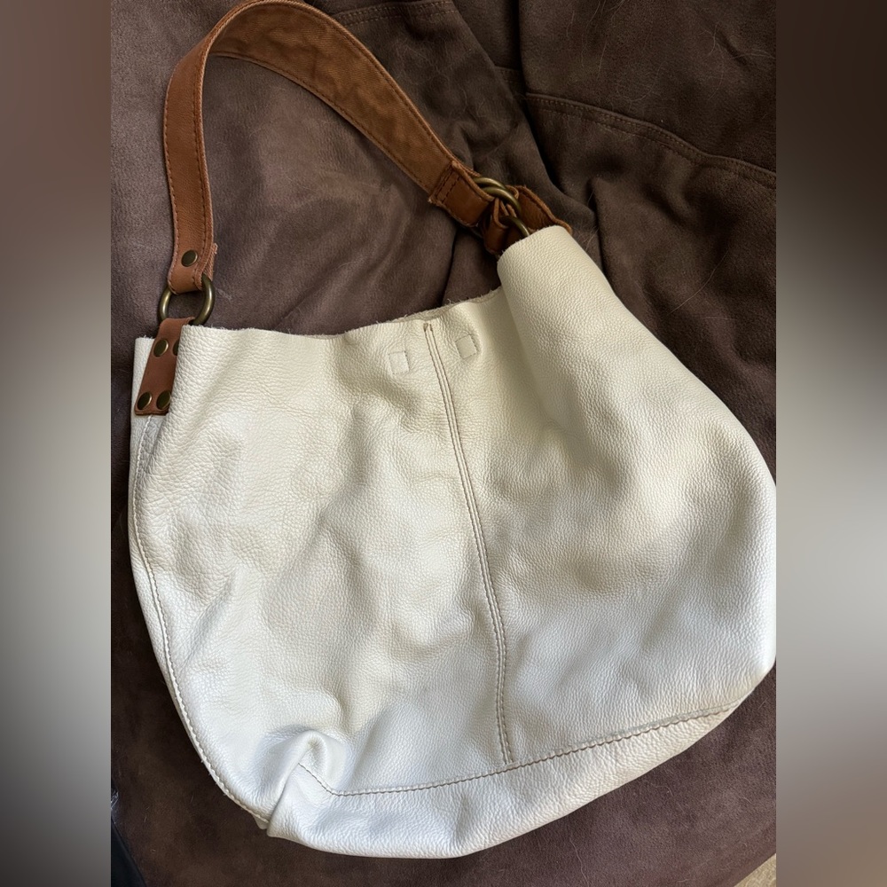 Lucky Brand Cream White Leather Tote Bag EUC